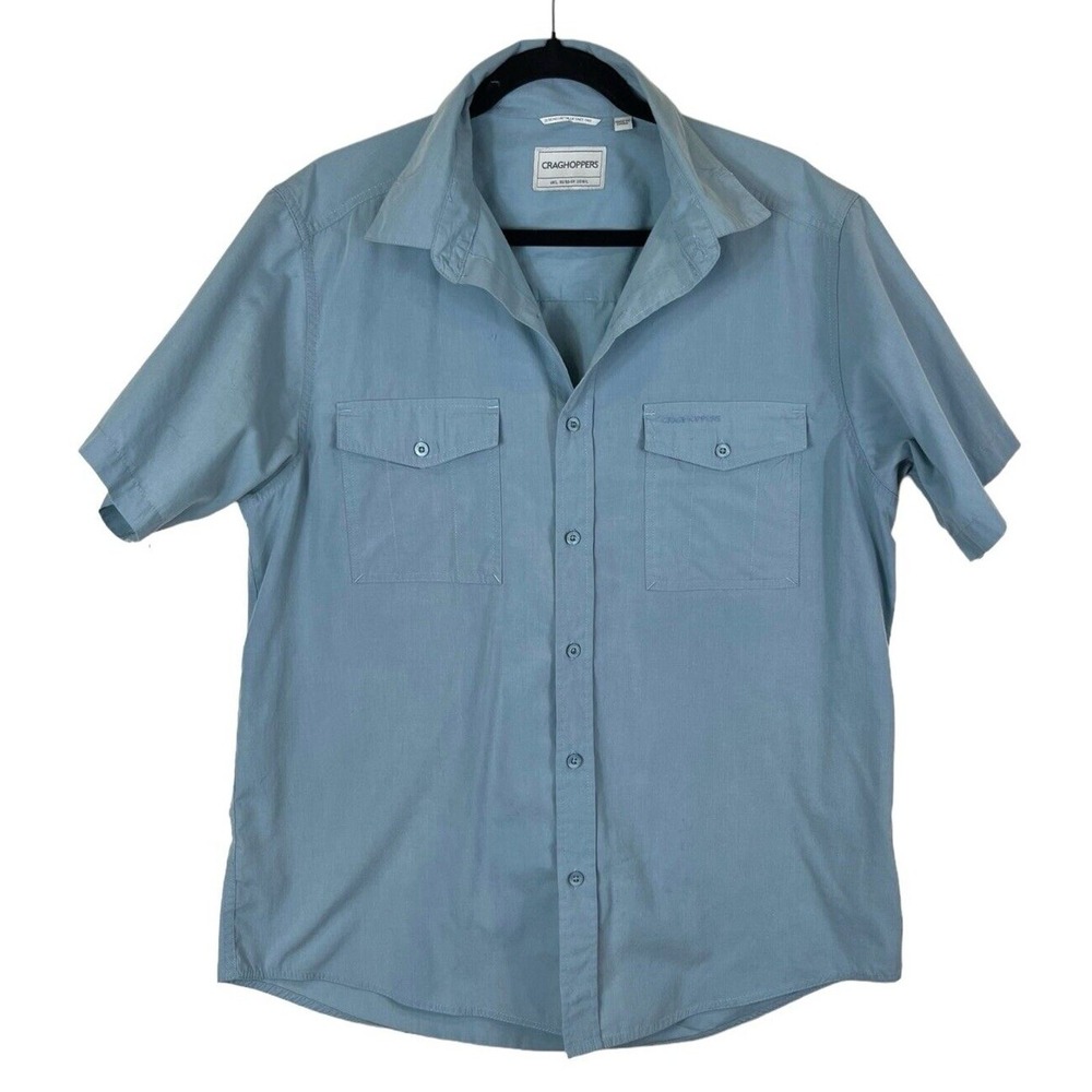 Craghoppers SolarShield Mens Shirt Md/Lg Blue Short Sleeve Button Up Casual‎ Top